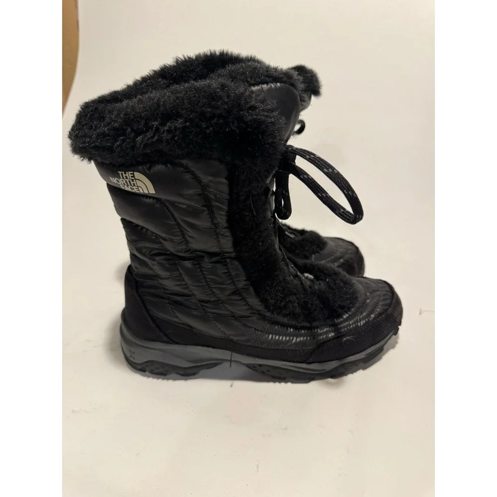 The North Face Girls Nuptse Winter Boots Faux Fur Black Puffer US 6